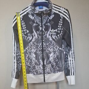 adidas Black & White Ornate Peacock Print Bomber Jacket Size S